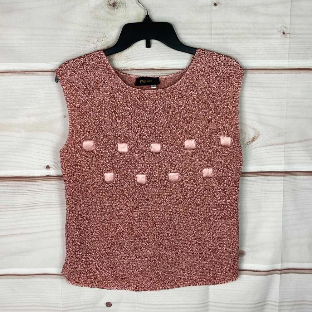 Bala Bala Top Womens Small Pink Satin Tank Crinkle‎ Stretch Sleeveless Stretch